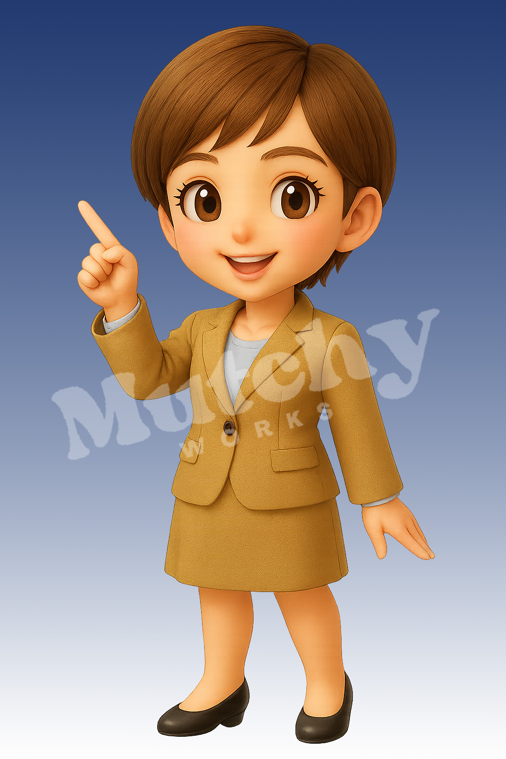 AYAのポーズ1
スーツ姿で指をさす女性のポーズ