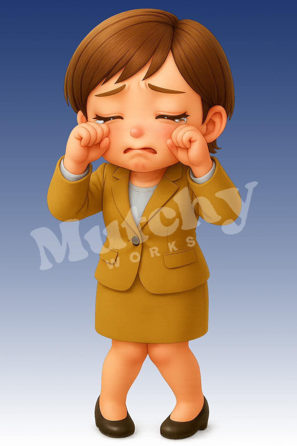 AYAのポーズ7
スーツ姿で両手で涙を拭いながら泣く女性のポーズ