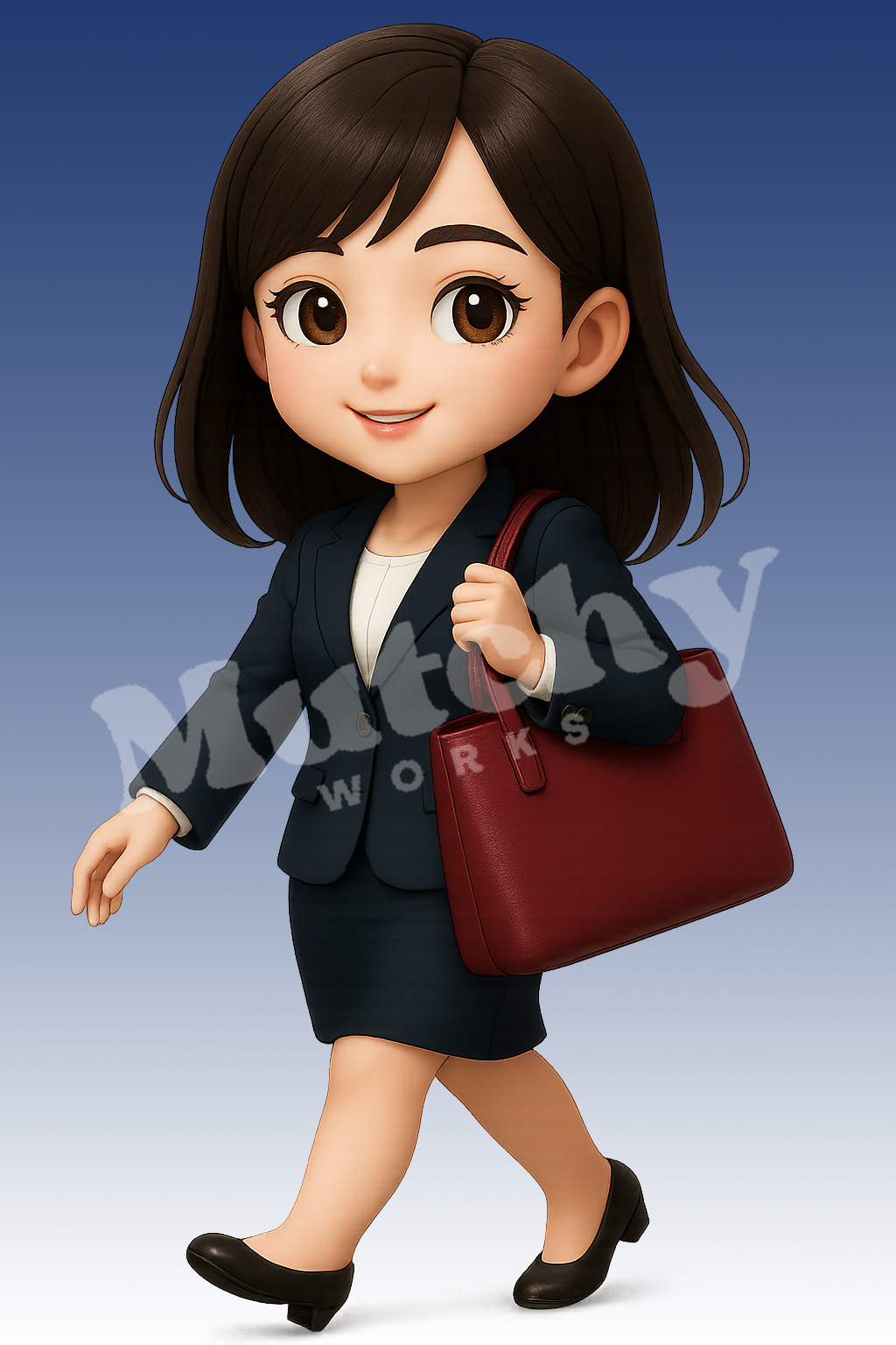 KOKOROのポーズ9
スーツ姿でショルダーバッグを肩にかけて通勤する女性のポーズ