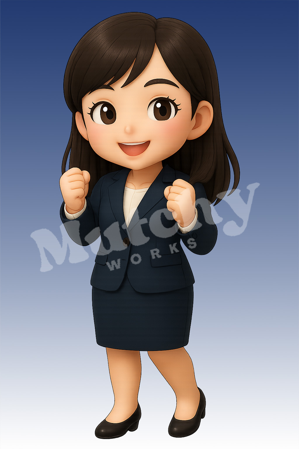 KOKOROのポーズ12
スーツ姿でガッツポーズする女性のポーズ